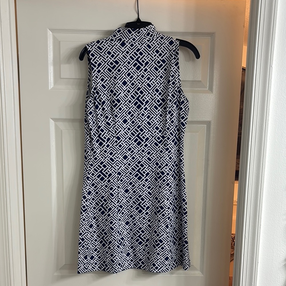 Geometric Navy and White Sleeveless Dress